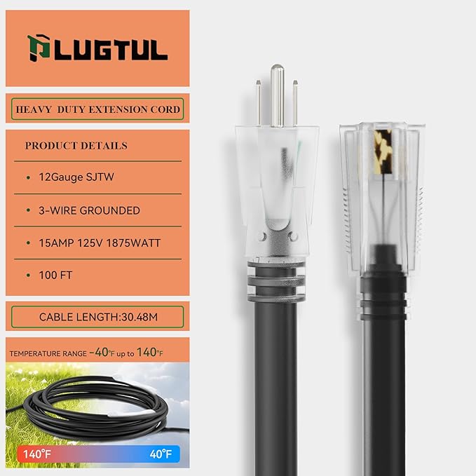 PLUGTUL Outdoor Extension Cord 100FT, 12 Gauge Extension Cord - Image 3