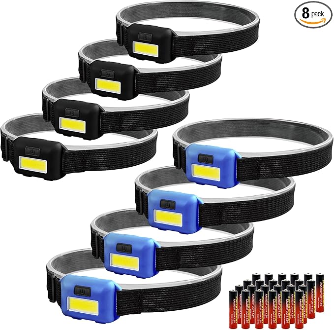 8 Pack Led Headlamp for Adults and Kids, 1.1oz/31g COB Flood Light Ultra Bright by VAASEE