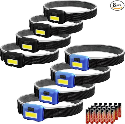 8 Pack Led Headlamp for Adults and Kids, 1.1oz/31g COB Flood Light Ultra Bright by VAASEE