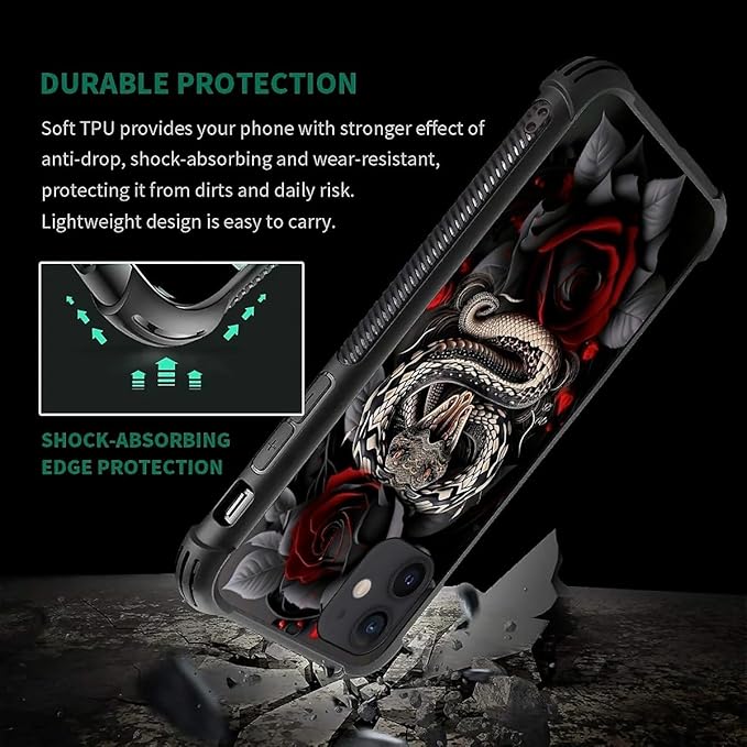 for iPhone 12 Mini Case, Entwined Rose Snake Pattern Graphic Design Girl Boy - Image 4