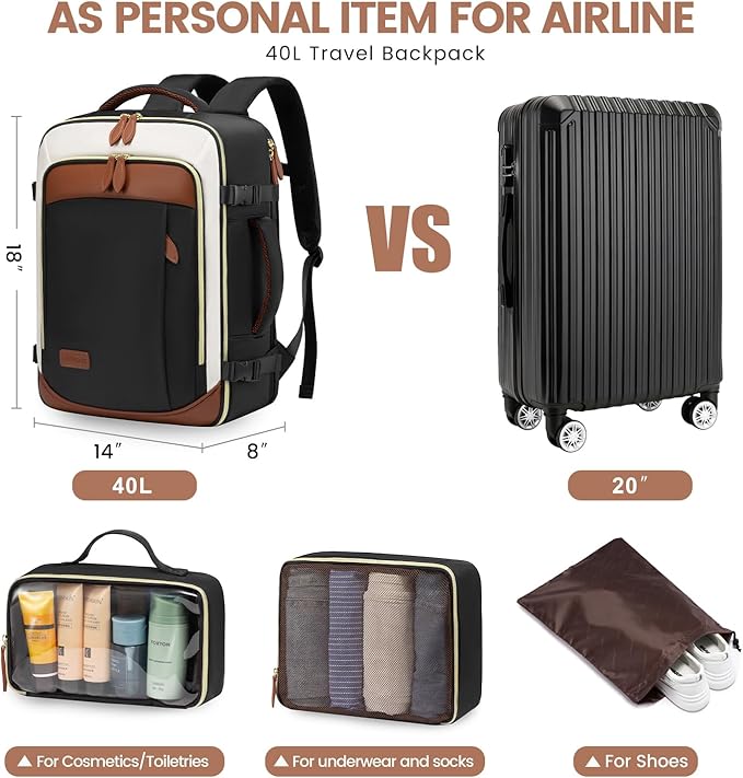 LOVEVOOK 40L Travel Backpack Carry On Airline Approved, Large Backpack - Image 3