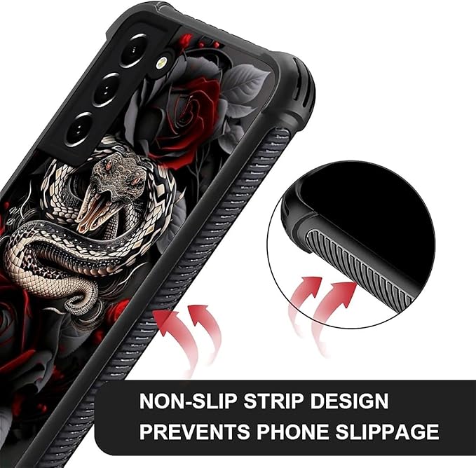 for Samsung Galaxy S22 Plus Case, Entwined Rose Snake Pattern Graphic Design - Image 2