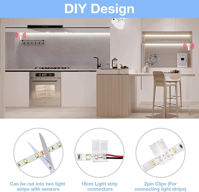 WOBANE Dual Motion Sensor Stair Lights Strip, Rechargeable 16.4ft LED Strip - Image 3