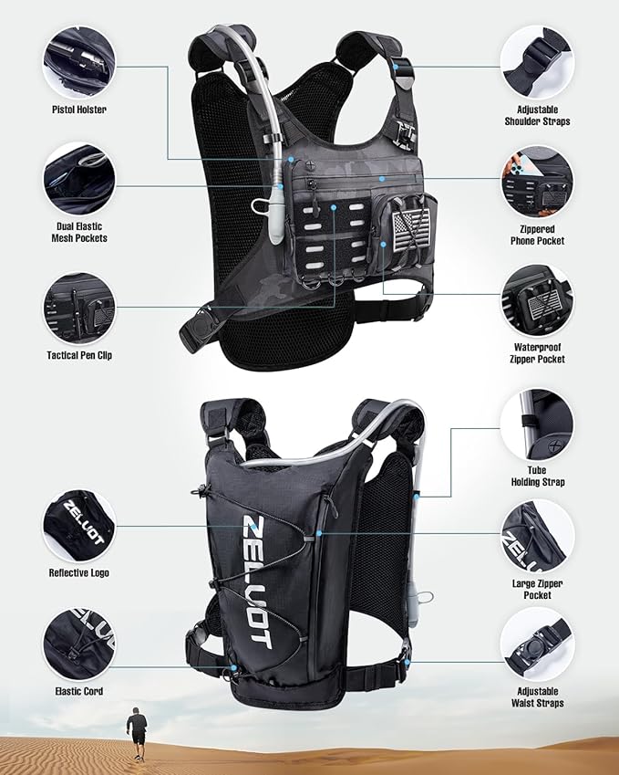 Zelvot Running Vest with 2L Water Bladder, Hydration Backpack, U.S. Original - Image 4
