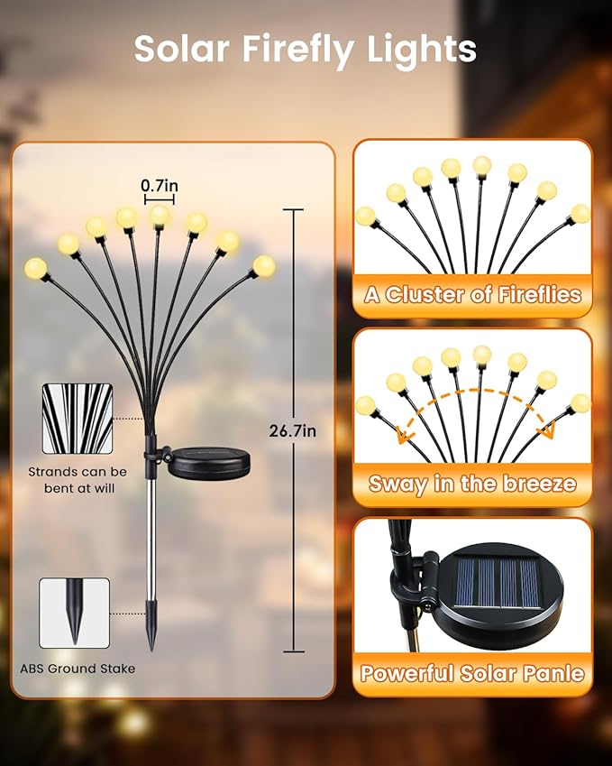 OZS 8 Pack Total 64 LED Solar Firefly Lights Fairy Outdoor - Image 5