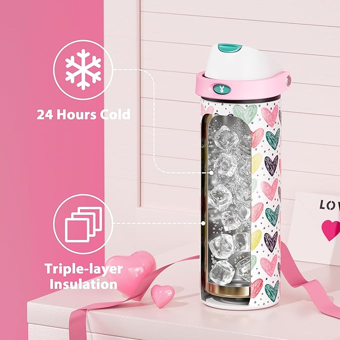 24 oz Valentine's Day Water Bottle: Meoky Stainless Steel Water Bottle - Image 3