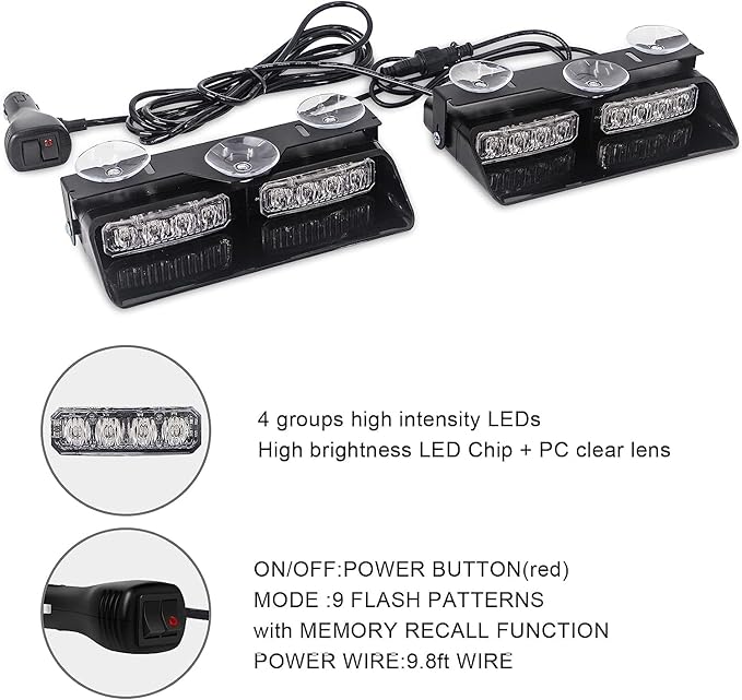 XRIDONSEN 2 in 1 Emergency Dash Strobe Lights Purple White Interior Front/Rear - Image 5