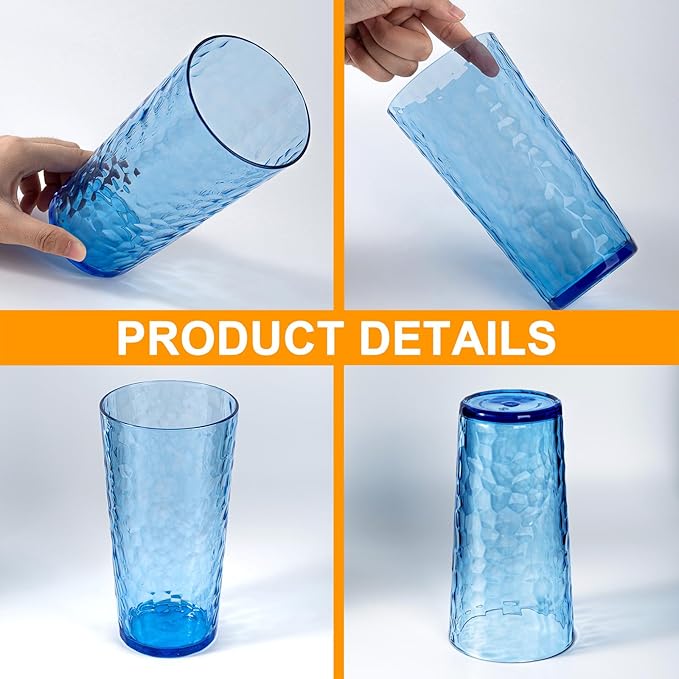 24-ounce Plastic Tumblers, Acrylic Drinking Glasses High-Balls, Hammered Style - Image 3