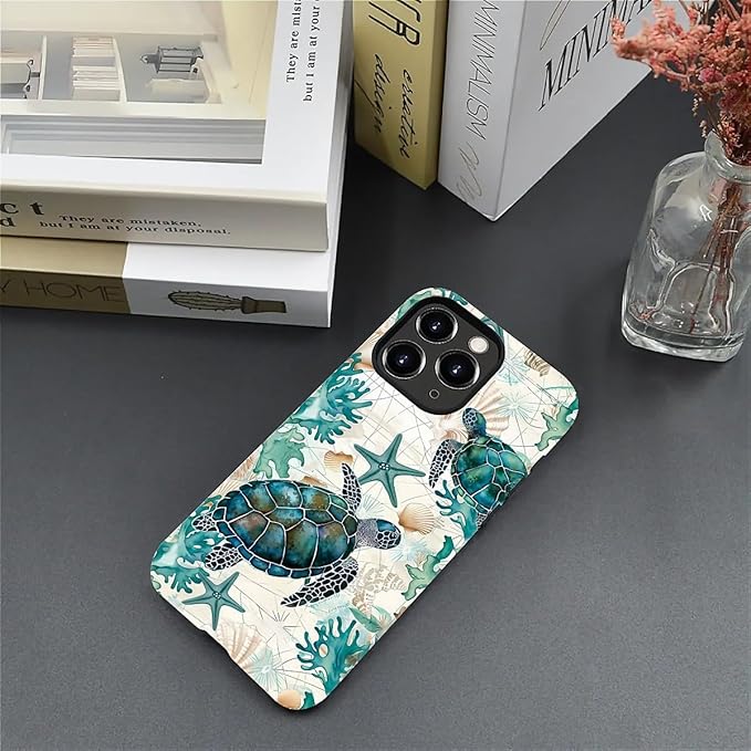 for iPhone 15 Pro Max Case, HH2 Ocean Sea Turtle Nautical Map Hybrid 2 Layer - Image 5