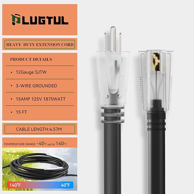PLUGTUL Outdoor Extension Cord 15FT, 12 Gauge Extension Cord - Image 3