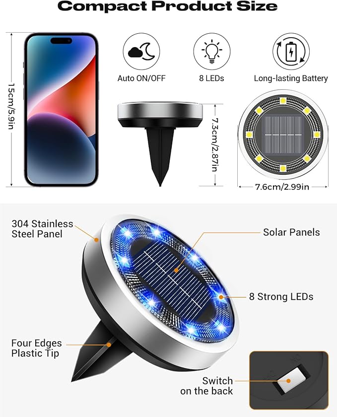 btfarm 4 Pack Solar Lights Outdoor, 8 LED Solar Ground Lights IP65 Waterproof - Image 6