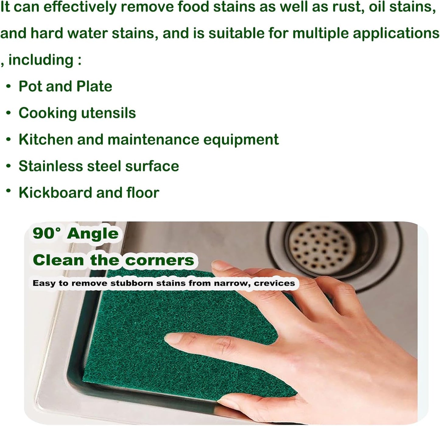 12 Pcs/Pack Green Heavy Duty Scouring Pads Reusable Household ScrubPads for Kitchen and Dish Cleaning Tool