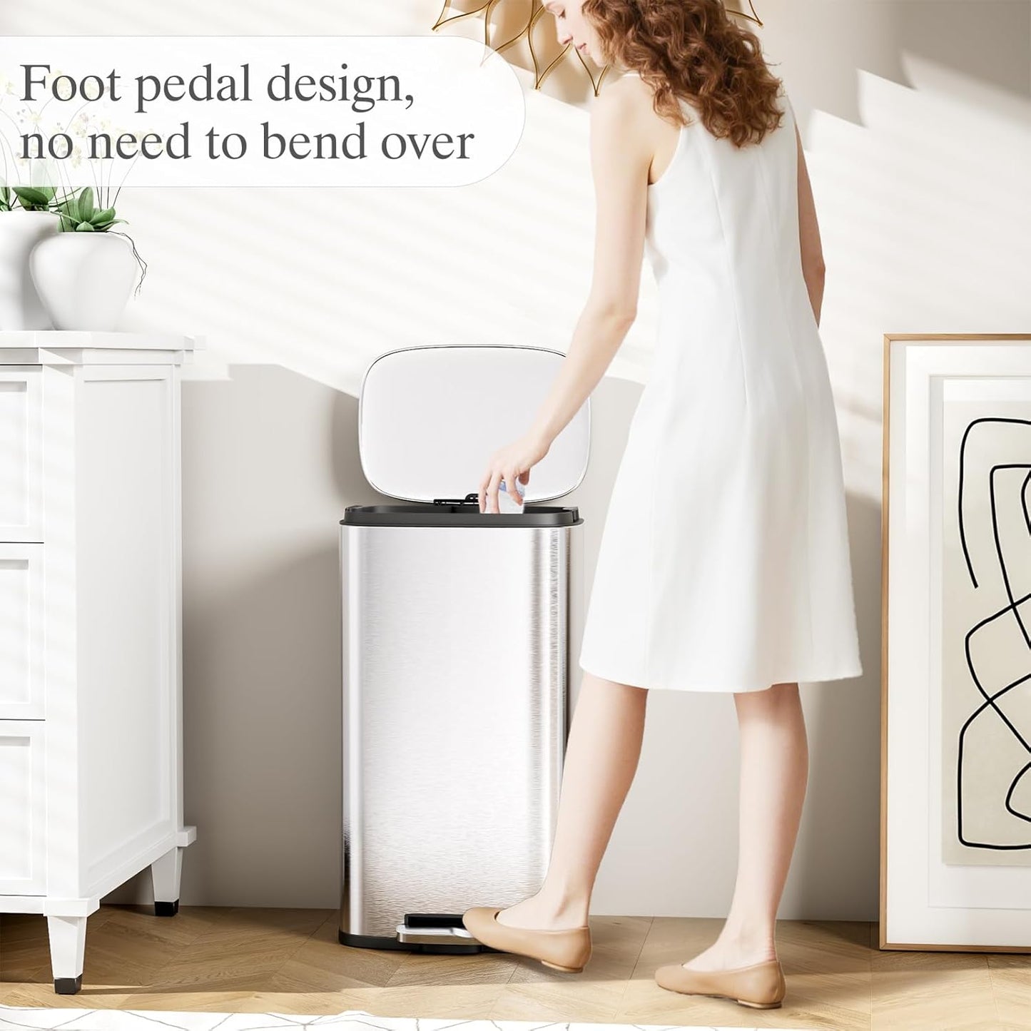 AthLike Trash Can, Stainless Steel Kitchen Garbage Can, Step Waste Bin with Hinged Lid and Removable Inner Bucket, Soft-Close, Dustbin for Bathroom Bedroom Living Room Home (Silver, 13.2 Gal)