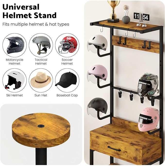 Kikihouse Freestanding Floor Mounted Helmet & Gear Storage Rack, Adjustable - Image 5