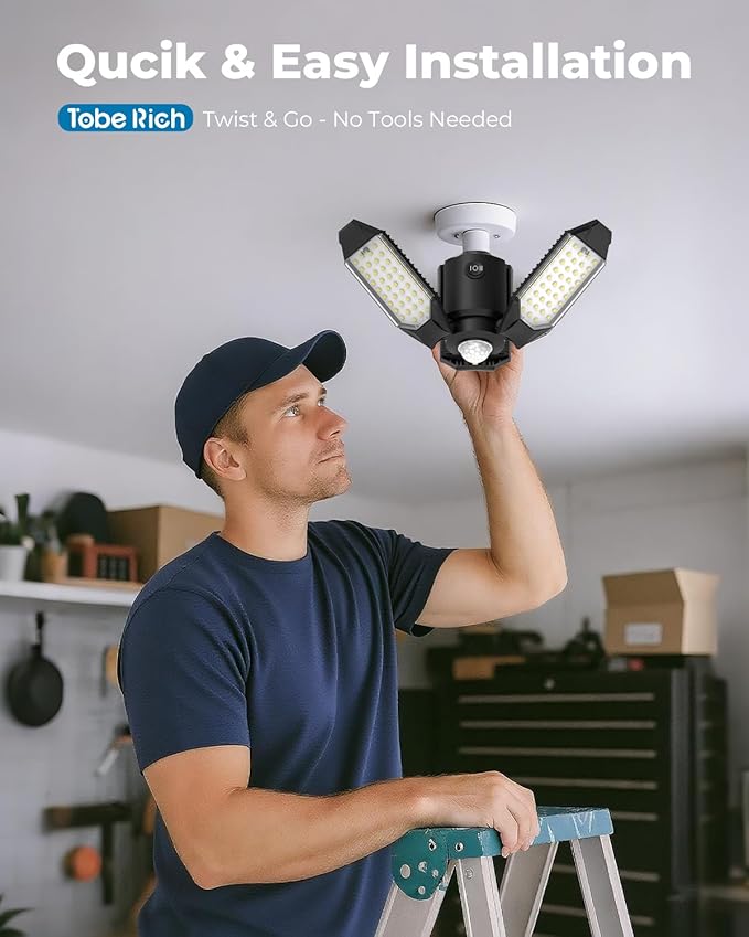 toberich Motion Sensor Garage Light, 8000LM Motion Sensor Shop Light w/ 3 - Image 6
