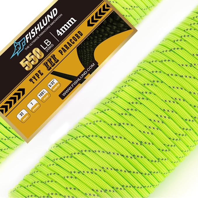 Reflective Paracord 550 lb, 7 Strand Paracord Rope 50ft 4mm, Nylon Parachute by FISHLUND