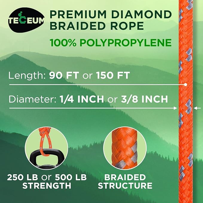 TECEUM Rope – 90 Feet x 1/4 Inch – Purple – Strong All-Purpose Utility Rope – - Image 2