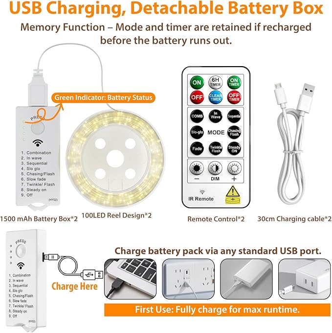 HXWEIYE Rechargeable Fairy Lights - Image 6