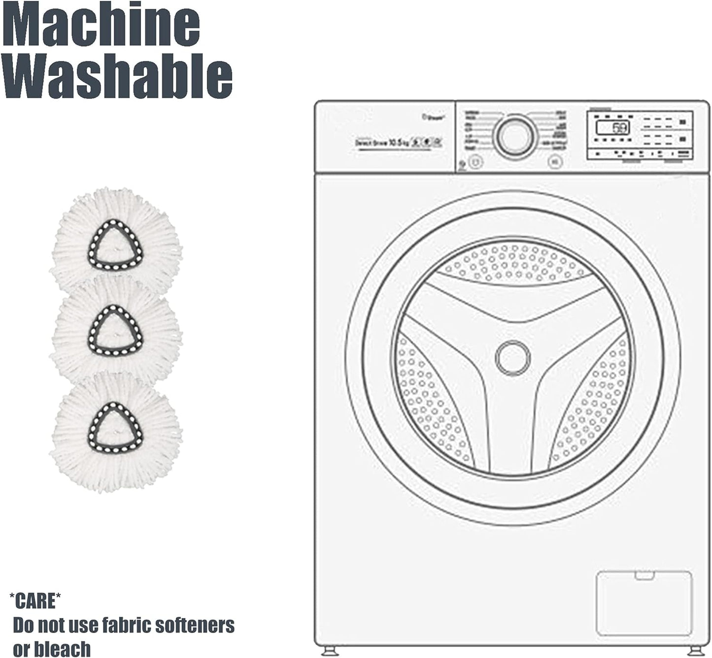 Mop Replace Head [ 3 Pack ] Mop Refills Compatible with Triangle Spin Mop, Made of Microfiber, Deep Cleaning Machine Washable and Easy-to-Replace