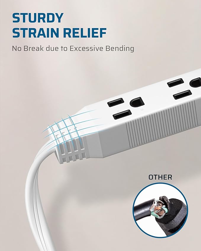 DEWENWILS 15FT Flat Plug Extension Cord, 3 Prong Ultra Thin Power Strip - Image 7