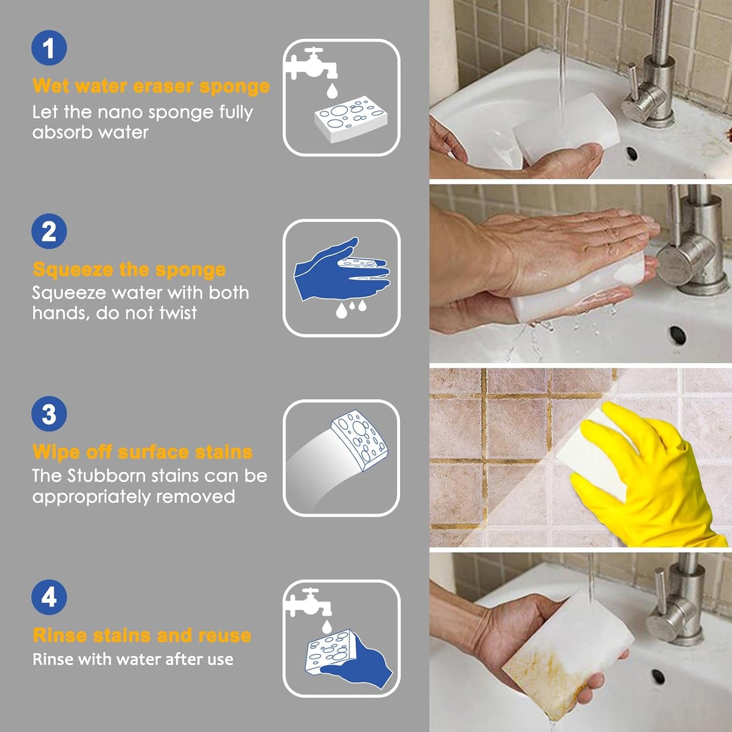 50 Pack Melamine Sponges, Magic Sponge Eraser, Durable Multi-Purpose Premium Melamine Foam Eraser for All Oil Stains, Coffee Cup Stains, Bathroom, Kitchen, Leather, Shoes, Walls, car interiors.