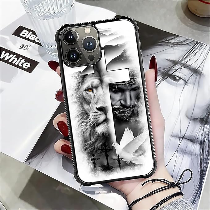 for iPhone 16 Pro Max Case, Lion Cross Jesus Christ Dove Pattern Graphic Design - Image 7