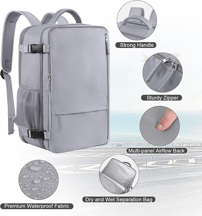 Sinaliy Travel Backpack for Women & Men, 40L Carry-On, 17-Inch Laptop, - Image 4