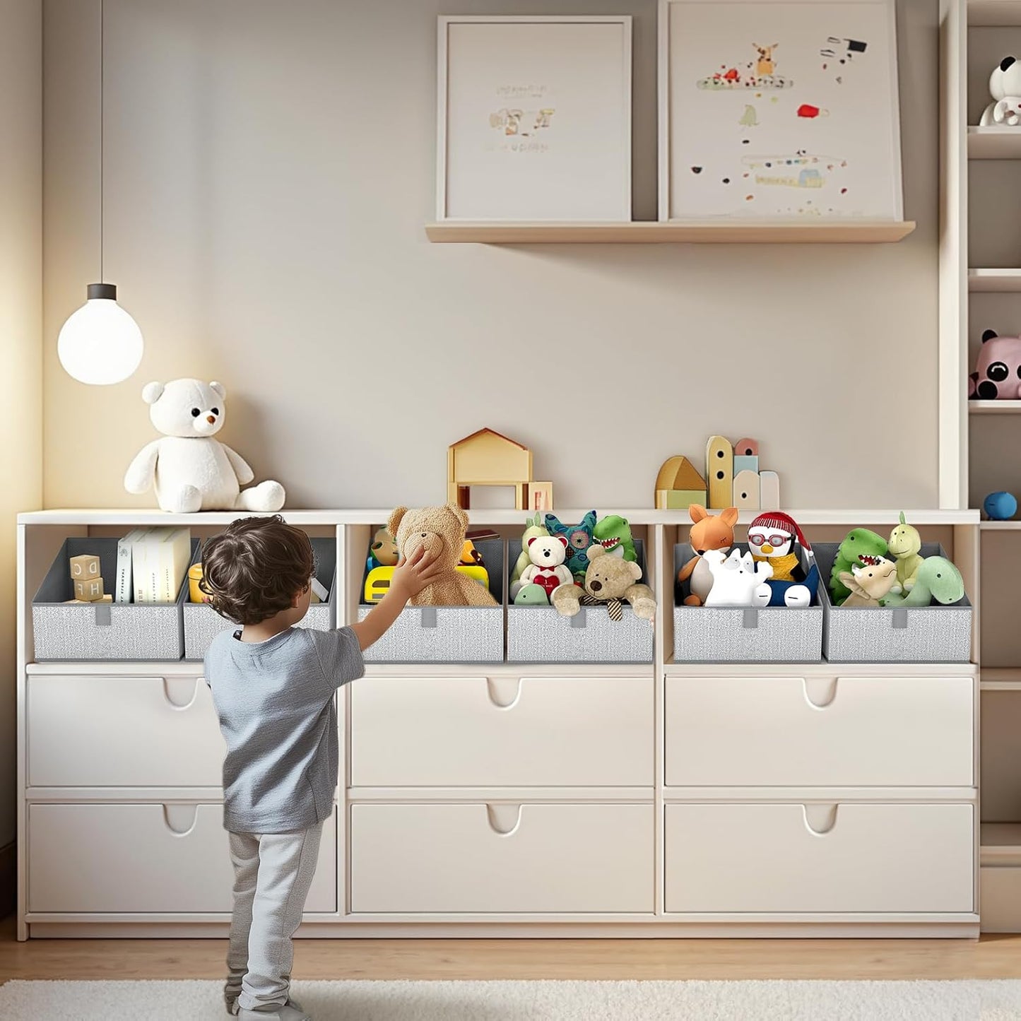 DIMJ Closet Storage Bins 6 Pack - Fabric Trapezoid Closet Organizer Bin, Foldable Storage Baskets for Shelves, Closet Shelf Organizer, Clothing Storage Box for Toys, Books, Towel, Clothes, Gray