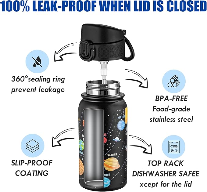 OLDLEY 12oz Kids Water Bottle, Stainless Steel Insulated Water Bottle - Image 3