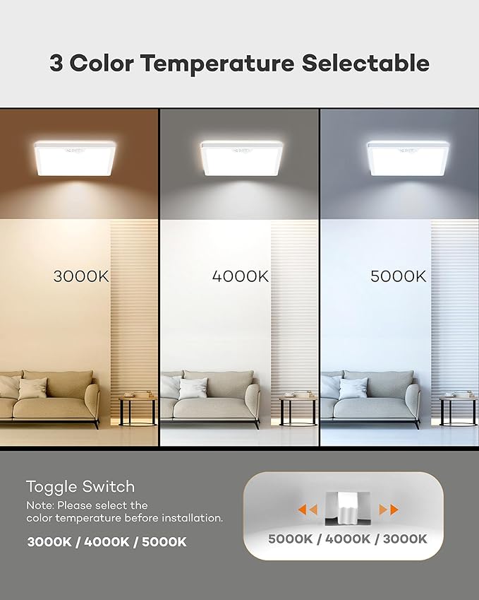 Annaror 12in Motion Sensor Ceiling Light Wired, 3000K 4000K 5000K Selectable - Image 2