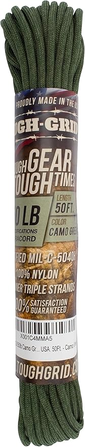 TOUGH-GRID 550 Paracord, Type III Mil-Spec Nylon Rope - 50 Ft Camo Green - Image 3