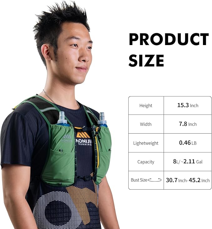 AONIJIE Running Hydration Vest for Men & Women, 8L Hydration Backpack, - Image 3