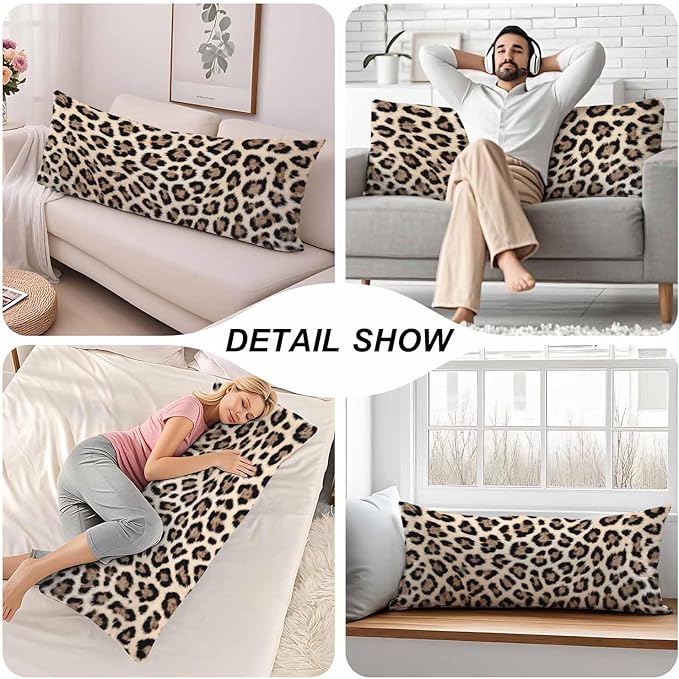 Body Pillowcases with Zipper Leopard Print Cozy Body Pillow Covers Cushion - Image 5