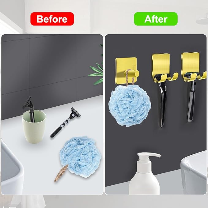 CGBE 4 Packs Shower Hooks for Inside Shower, Self Adhesive Shaver Holder Hanger - Image 5