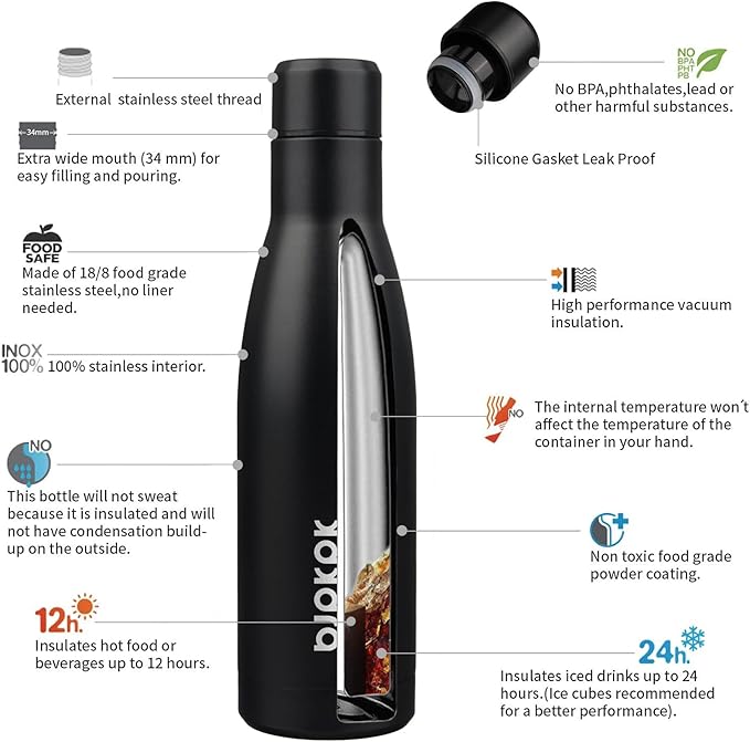BJPKPK 17oz Insulated Water Bottles Stainless Steel Sports Water Bottles Keep - Image 3