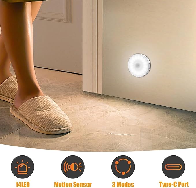 6 Pack Motion Sensor Light Indoor, USB Rechargeable Night Light, Long Last - Image 2