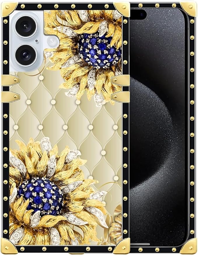 Compatible with iPhone 16 Plus Case, Sunflower Diamonds Leather Luxury Golden by Unknown