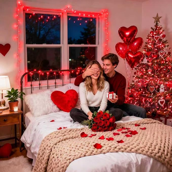 JMEXSUSS Red Valentines Day Decor Lights Clear Wire, 66ft 200 LED Red Christmas - Image 4
