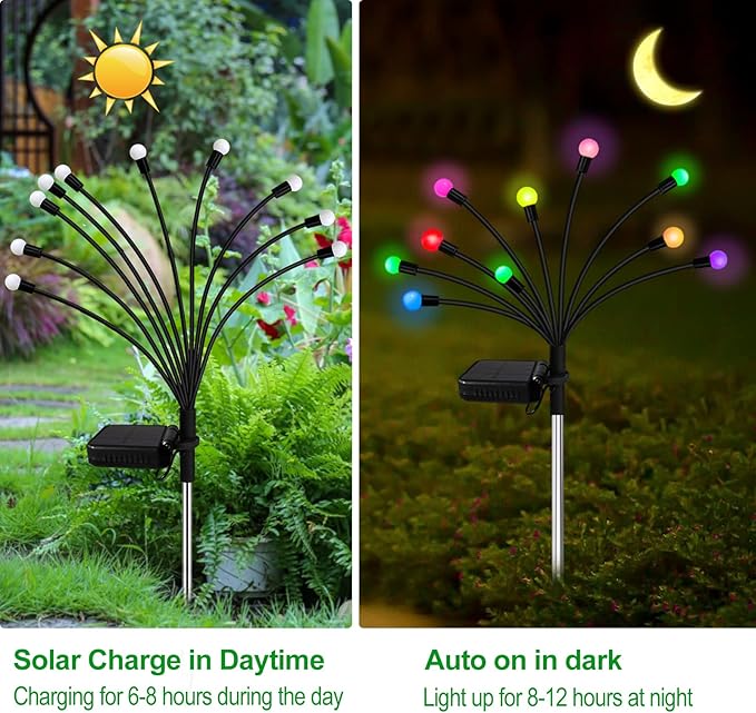 Kohlrabi Solar Garden Lights Outdoor, 4 Pack 32 LED Solar Firefly Lights - Image 3
