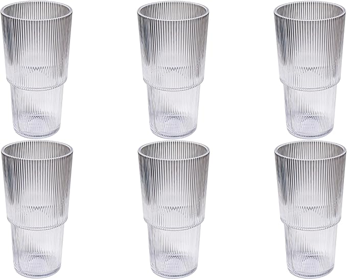 Fine Ribbed 22 oz Durable Acrylic Jumbo Drinking Glasses, Shatter-Resistant and by Unknown