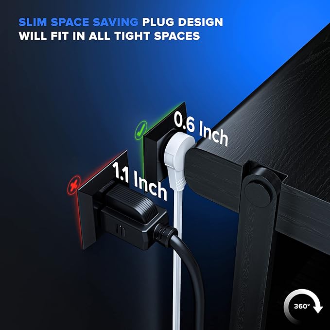 Maximm Cable 2 Ft 360° Rotating Flat Plug Extension Cord, 16/3 AWG Multi 3 - Image 2