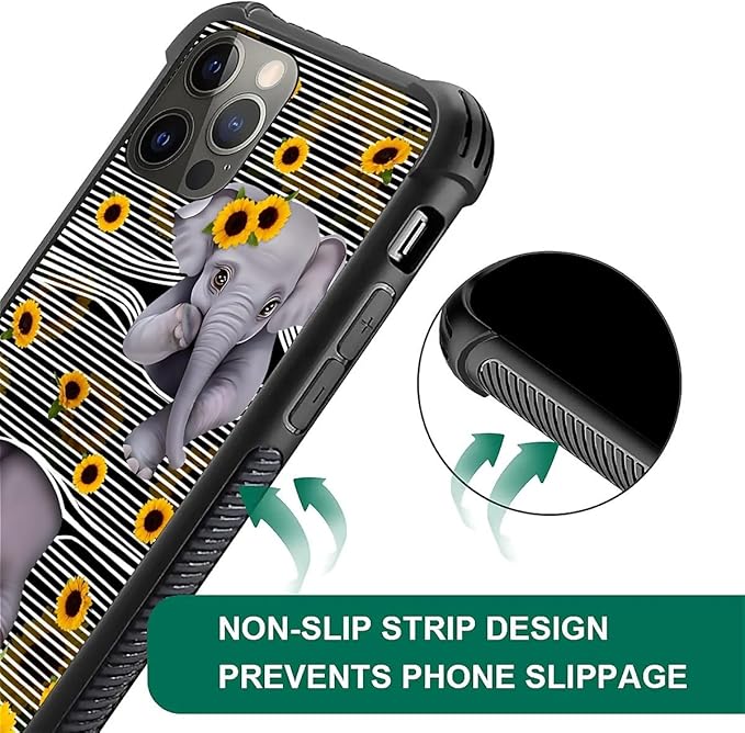 for iPhone 11 Pro Max Case, Cute Little Elephant Sunflower White Line Art - Image 3
