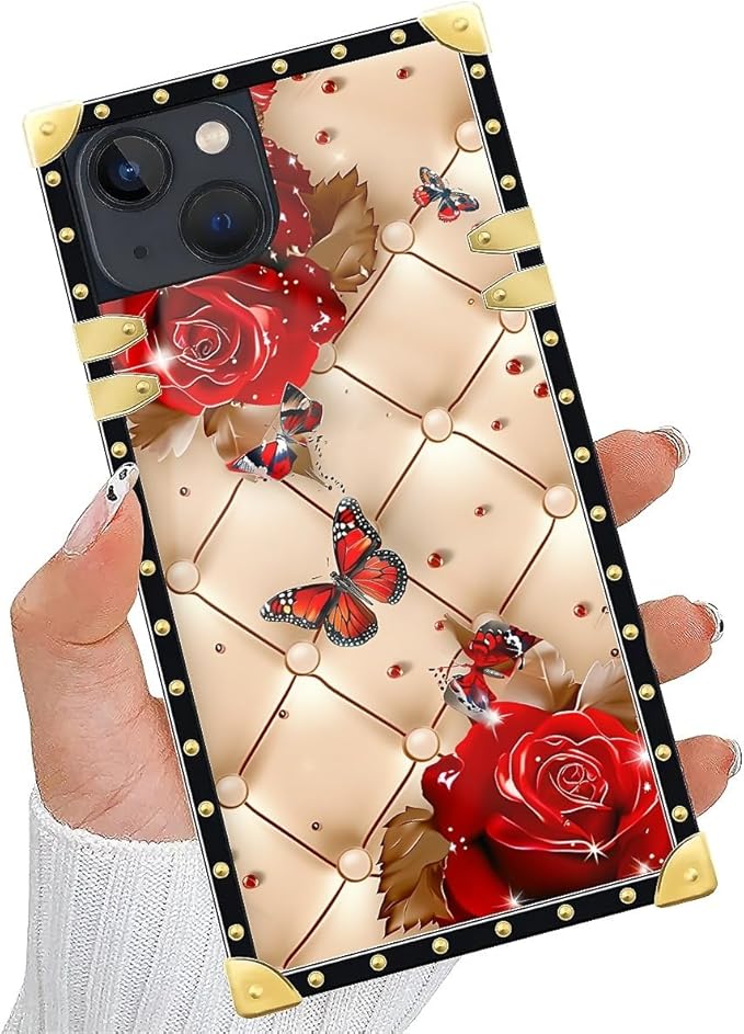 Compatible with iPhone 13 Case, Shining Red Rose Butterfly Leather Background - Image 5