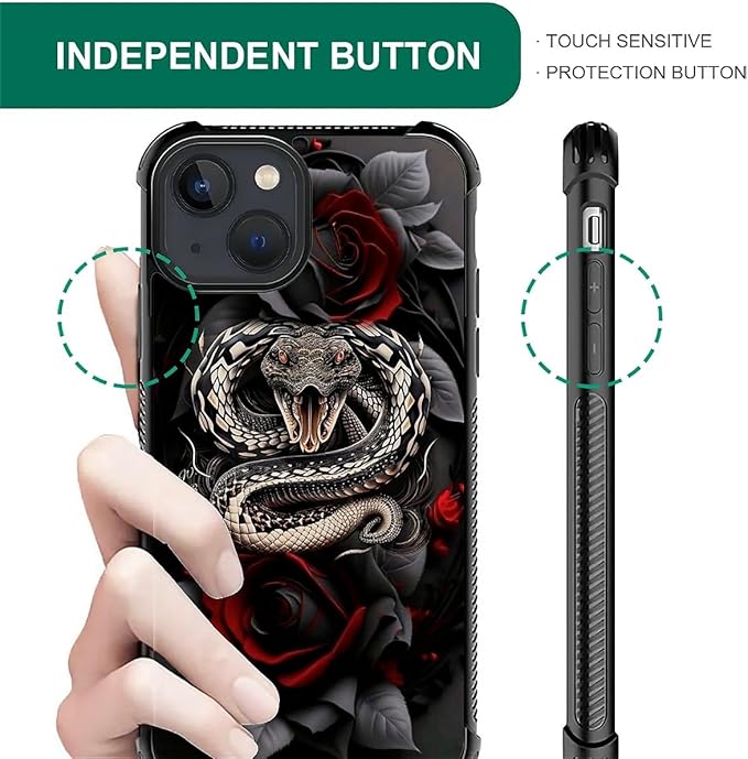 for iPhone 15 Case, Entwined Rose Snake Pattern Graphic Design Girl Boy Soft - Image 2