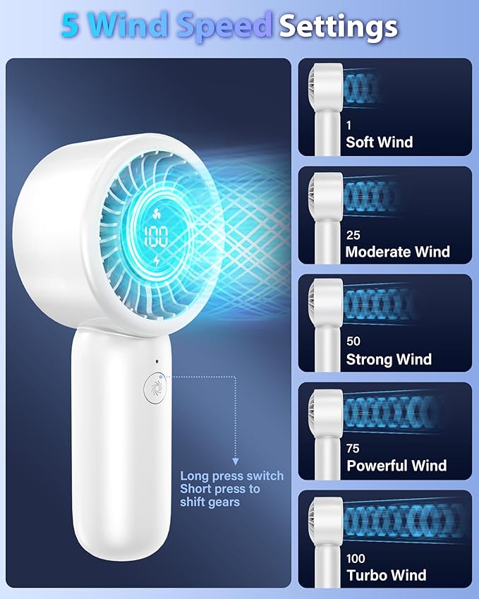 Portable Handheld Fan Personal Small Turbo Hand Fan Powerful, USB Rechargeable - Image 5