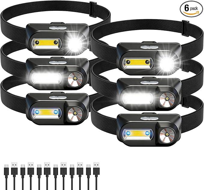 Bud K 6Pack Headlamp Rechargeable, 3000 Lumen Headlamps by BUDK