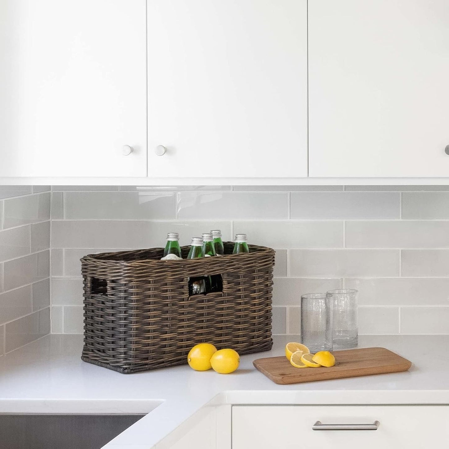 The Basket Lady Tall Rectangular Wicker Storage Basket, Small, 16.5 in L x 10.5 in W x 10.5 in H, Sandstone