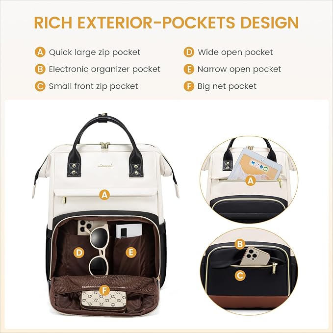 LOVEVOOK Leather Backpack for Women, 18 inch Leather Laptop Backpacks Women - Image 3