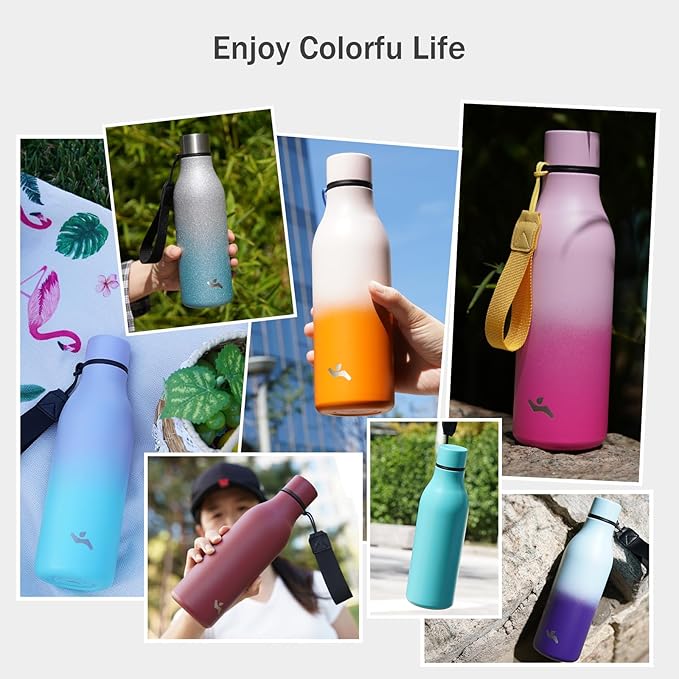 Insulated Water Bottle with Strap, 18 oz Double Wall Stainless Steel Vacuum - Image 7