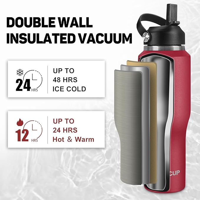 ABOTOCUP 32oz Insulated Water Bottle Keep Cold 24h&Hot 12h, Double Wall Vacuum - Image 4